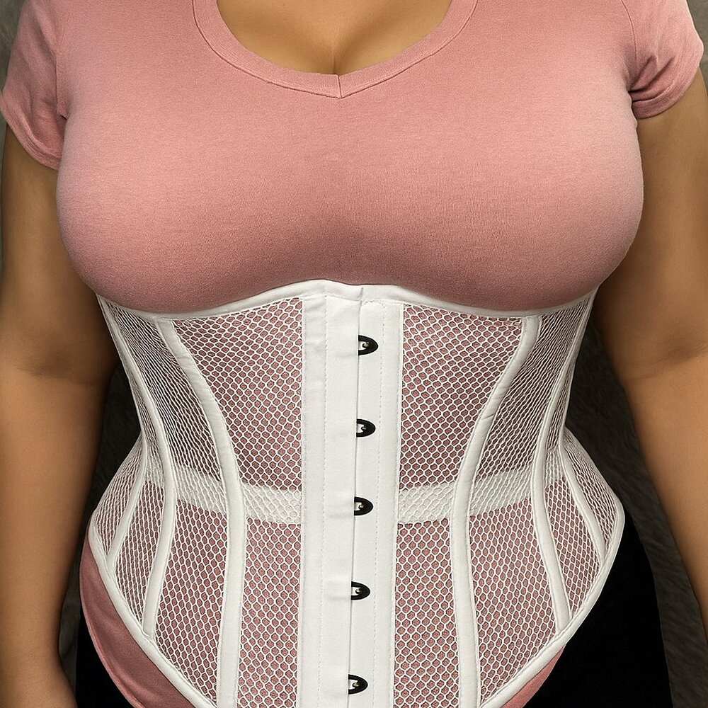 White Mesh Over Bust Corset - Laced Corset